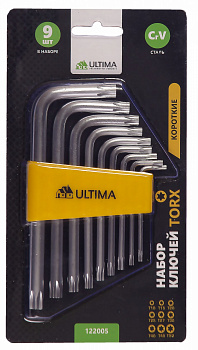 Набор из 9-ти ключей TORX (звездочка), CrV, короткие