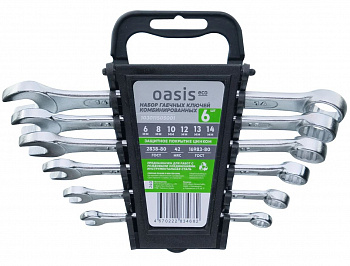 Набор гаечных ключей комбинированных OASIS Eco 6 шт, в холдере, белый цинк