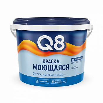 Краска акриловая МОЮЩАЯСЯ Белоснежная, матовая, FORMULA Q8, 1,4кг | интерьерная