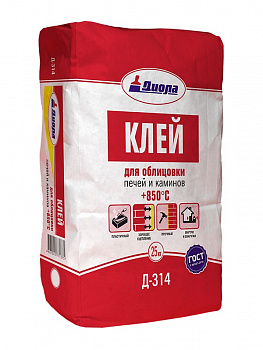 Клей для облицовки печей и каминов Диола "+850С" "Д-314", 25кг