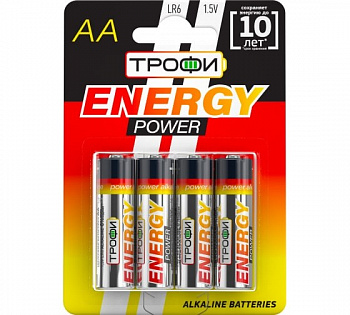 Батарейка щелочная (алкалиновая) Трофи LR6-4BL АА 